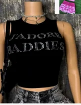 Letter Print Hot Drill Sleeveless Top GNJF-50859