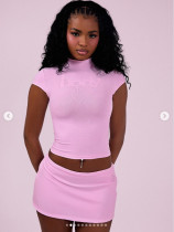 Solid Color Short Sleeve Two Piece Skirts Set GFCF-1491
