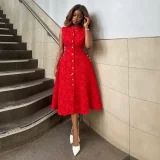 Floral Print Sleeveless Split Midi Dress GCNE-73988
