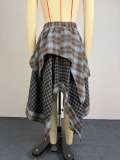 Plaid Print Patchwork Irregular Long Skirt GCNE-75279