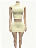 Solid Color Short Sleeve Two Piece Skirts Set GFCF-1491