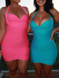 Solid Color V Neck Sling Mini Dress GKYS-3045