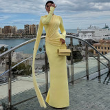 Solid Color Long Sleeve Ruched Maxi Dress DLSF-K6D15241A