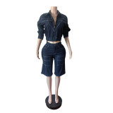 Long Sleeve Fifth Pants Denim 2 Piece Set MEM-88714