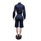 Long Sleeve Fifth Pants Denim 2 Piece Set MEM-88714