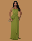Solid Color Ruched Spaghetti Straps Maxi Dress GTYZ-7619