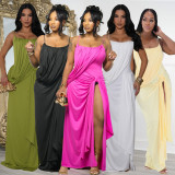 Solid Color Ruched Spaghetti Straps Maxi Dress GTYZ-7619