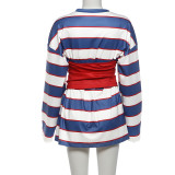 Stripe Print Tube Top Contast Color 2 Piece Top GZJQ-K6S14151A
