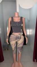 Pre Order: About 7 work days shipping Print Mesh Seventh Pants YUEM-202676