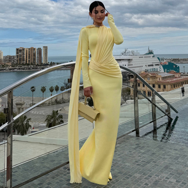 Solid Color Long Sleeve Ruched Maxi Dress DLSF-K6D15241A