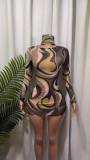 Pre Order: About 7 work days shipping Print Mesh Mini Dress(With Scarf) YUEM-202677