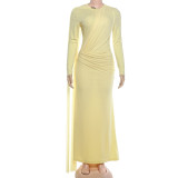 Solid Color Long Sleeve Ruched Maxi Dress DLSF-K6D15241A