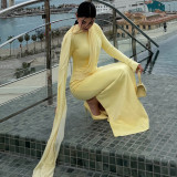 Solid Color Long Sleeve Ruched Maxi Dress DLSF-K6D15241A