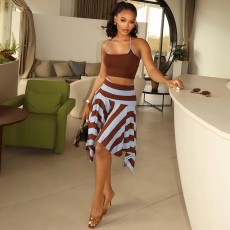 Halterneck Tie Up Vest Irregular Skirts Suit GZJQ-K6S15887A