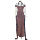 Solid Color Hollow Out Maxi Dress GJYO-JD305763