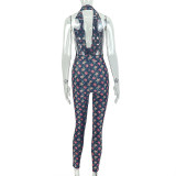 Deep V Neck Sleeveless Print Jumpsuit GJYO-JP006388