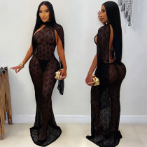 See Through Lace Shawl Sexy Maxi Dress(With Underpants) BY-7809