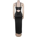 V Neck Hot Diamond Backless Evening Dress BY-7781