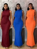 Solid Color Sleeveless Backless Maxi Dress GADE-11469