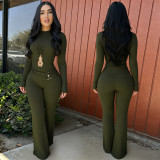 Long Sleeve Hollow Out Two Piece Pants Set BY-7806