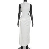 Sleeveless Solid Color High Split Maxi Dress GDSF-J26DS317