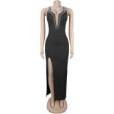 V Neck Hot Diamond Backless Evening Dress BY-7781