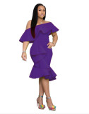 Solid Color Ruffles Irregular Midi Dress XMY-N044