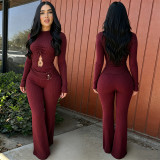 Long Sleeve Hollow Out Two Piece Pants Set BY-7806
