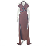 Solid Color Hollow Out Maxi Dress GJYO-JD305763