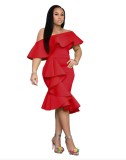Solid Color Ruffles Irregular Midi Dress XMY-N044