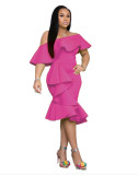 Solid Color Ruffles Irregular Midi Dress XMY-N044