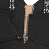 V Neck Hot Diamond Backless Evening Dress BY-7781