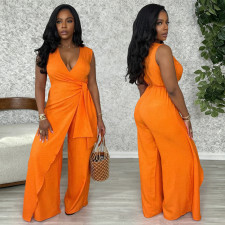 V Neck Sleeveless Solid Jumpsuit BY-7786