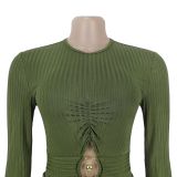 Long Sleeve Hollow Out Two Piece Pants Set BY-7806