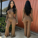 Long Sleeve Hollow Out Two Piece Pants Set BY-7806