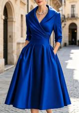 Plus Size Solid Color Long Sleeve Satin Midi Dress BGN-371