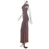 Solid Color Hollow Out Maxi Dress GJYO-JD305763