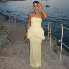 Wrap Chest Ruched Slim Maxi Dress GJYO-JD305758