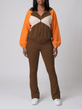 Color Block Long Sleeve Coat Two Piece Pants Set AIL-366