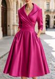 Plus Size Solid Color Long Sleeve Satin Midi Dress BGN-371