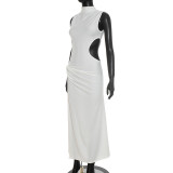 Sleeveless Solid Color High Split Maxi Dress GDSF-J26DS317
