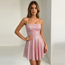 Solid Color Sequin Sling Mini Dress YMYF-9578