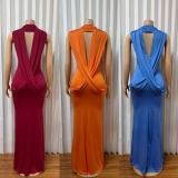 Solid Color Sleeveless Backless Maxi Dress GADE-11469
