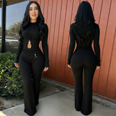 Long Sleeve Hollow Out Two Piece Pants Set BY-7806