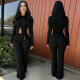Long Sleeve Hollow Out Two Piece Pants Set BY-7806