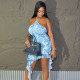 Print Halterneck Ruffles Mini Dress GJYO-JD305729