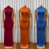 Solid Color Sleeveless Backless Maxi Dress GADE-11469