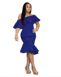 Solid Color Ruffles Irregular Midi Dress XMY-N044