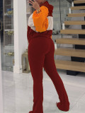 Color Block Long Sleeve Coat Two Piece Pants Set AIL-366
