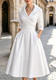 Plus Size Solid Color Long Sleeve Satin Midi Dress BGN-371